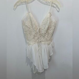 JAZMIN‎ vintage size M Elegant Lace and Chiffon White Bodysuit teddy langerie